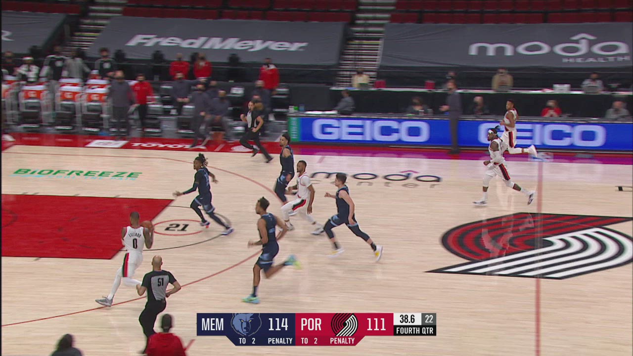 24Second Shot Clock Reset Grizzlies Trail Blazers NBA Official