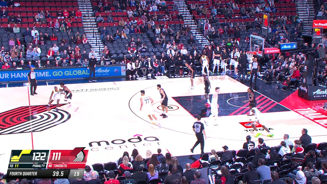 24Second Shot Clock Reset Jazz Trail Blazers NBA Official