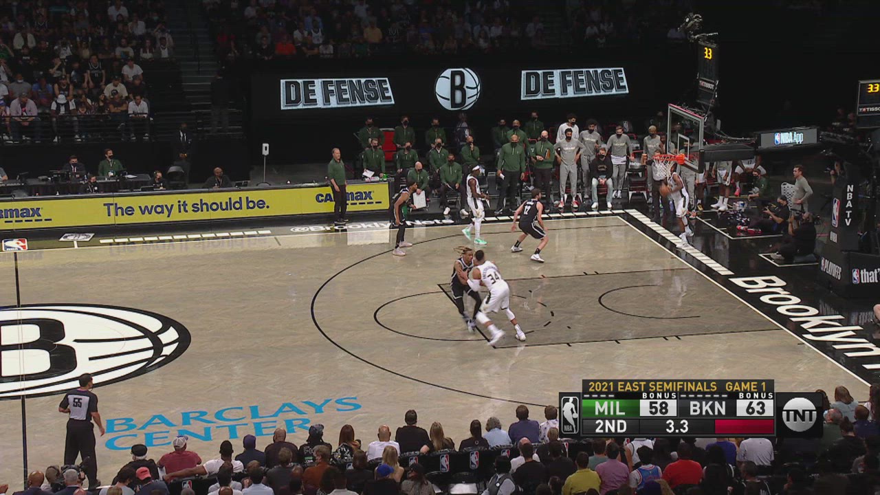 End of Period Foul Bucks Nets NBA Official